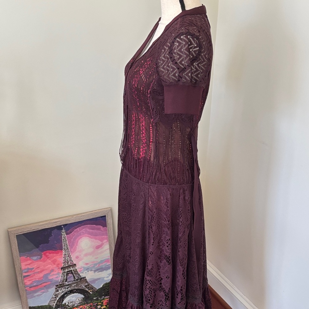 Byron Lars Deep Burgundy Midi Dress Size 4 - Picture 5 of 12
